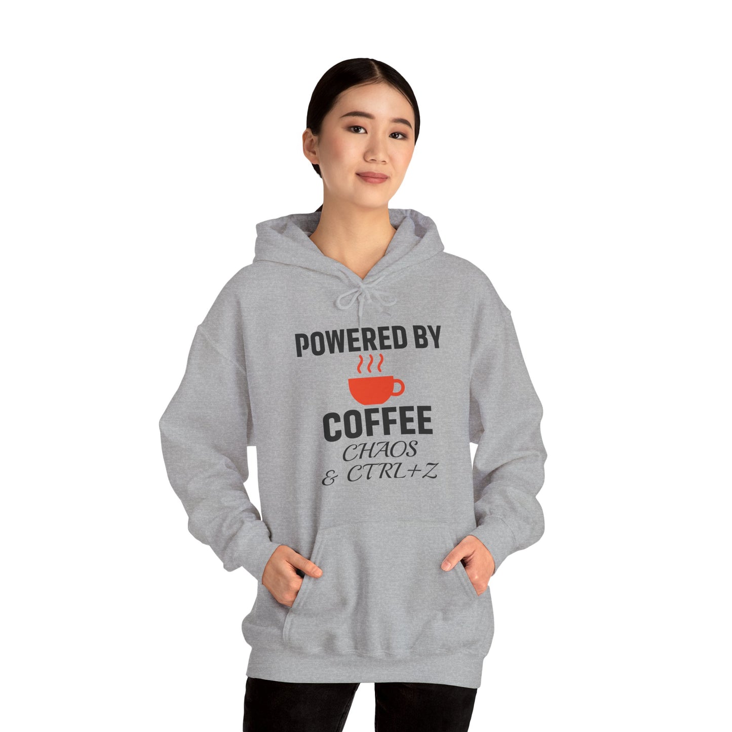 Powered By Coffee Chaos And CTRL+Z Unisex Hoodie | Cozy Gift for Coffee Lovers, Funny Sweatshirt, Office Work Attire, Perfect Gift