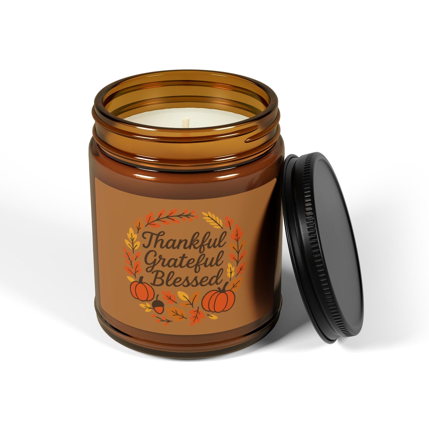 Thankful Grateful Blessed Scented Candle | Fall Soy Candle for Home Decor, Gifts, Pumpkin Spice, Thanksgiving, Autumn Aromatherapy