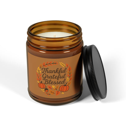 Thankful Grateful Blessed Scented Candle | Fall Soy Candle for Home Decor, Gifts, Pumpkin Spice, Thanksgiving, Autumn Aromatherapy