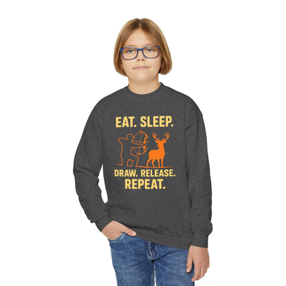Eat Sleep Draw Release Repeat Youth Unisex Sweatshirt | Cute Hunter Sweatshirt, Gift for Nature Lovers, Outdoor Adventure Apparel
