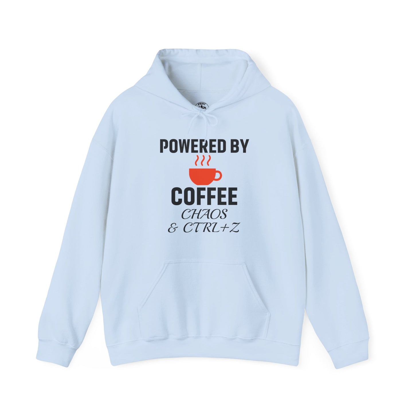 Powered By Coffee Chaos And CTRL+Z Unisex Hoodie | Cozy Gift for Coffee Lovers, Funny Sweatshirt, Office Work Attire, Perfect Gift
