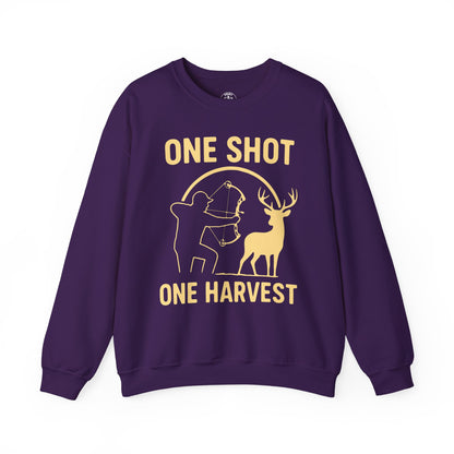 Hunting-Themed Crewneck Sweatshirt, Outdoor Apparel, Gift for Hunters, Fall Fashion, Men's Sweatshirt, One Shot One Harvest