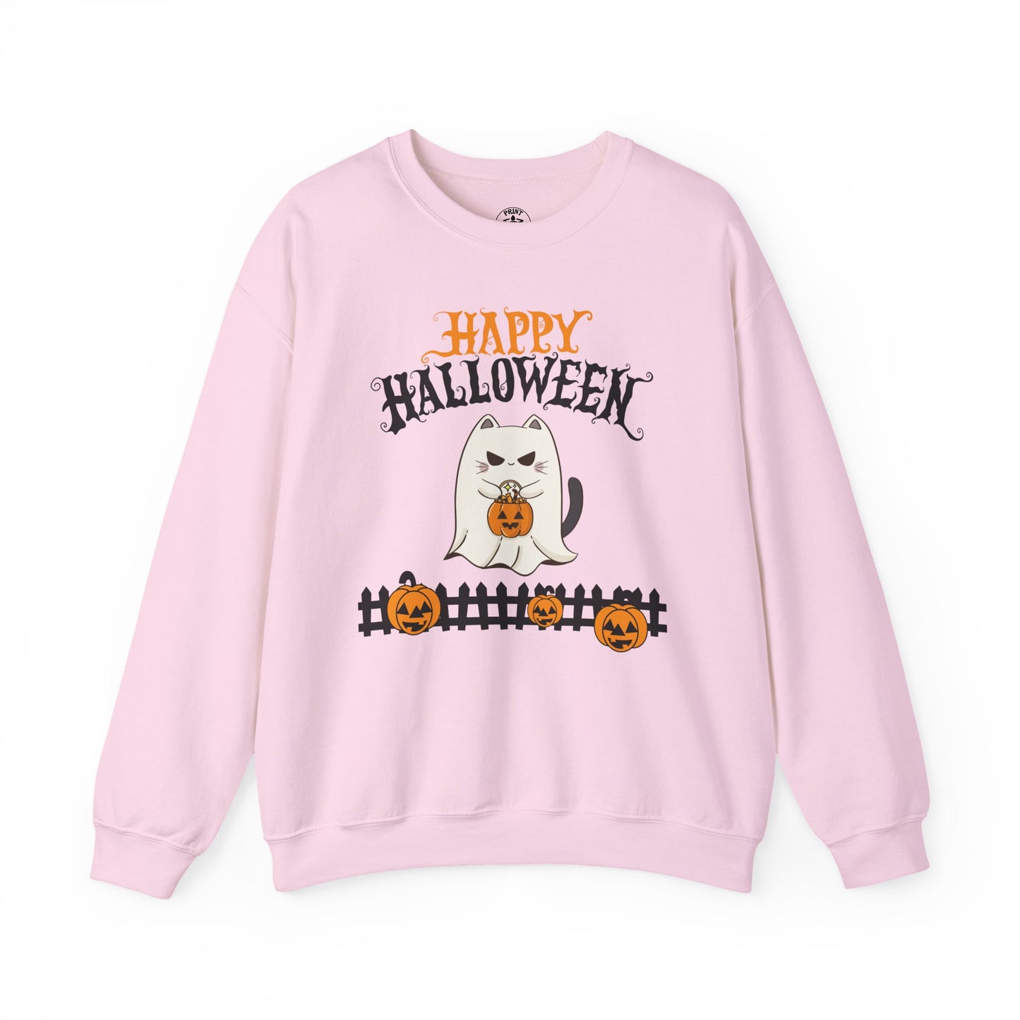 Halloween Cat Crewneck Sweatshirt, Cozy Fall Style, Unisex, Pumpkins, Cute Cat