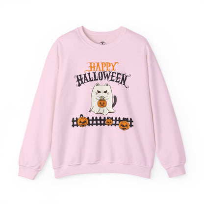 Halloween Cat Crewneck Sweatshirt, Cozy Fall Style, Unisex, Pumpkins, Cute Cat