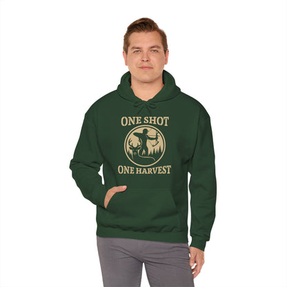 Hunting Themed Unisex Hoodie, Perfect for Bow Hunters, Fall Gatherings, Gifts, Cozy Layering, One Shot One Harvest Design
