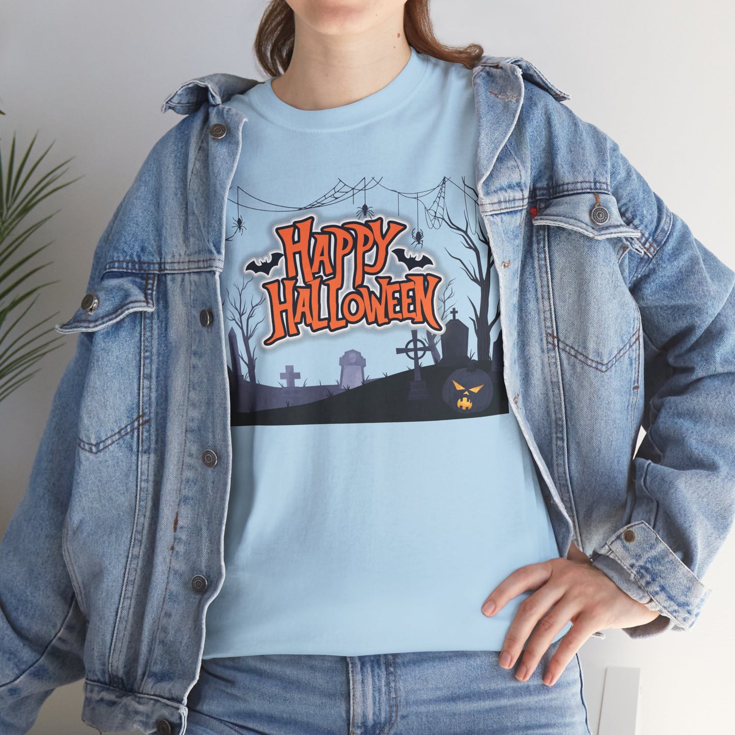 Happy Halloween Unisex Heavy Cotton Tee, Spooky T-Shirt, Halloween Apparel, Gifts for Halloween Lovers, Trick or Treat Shirt