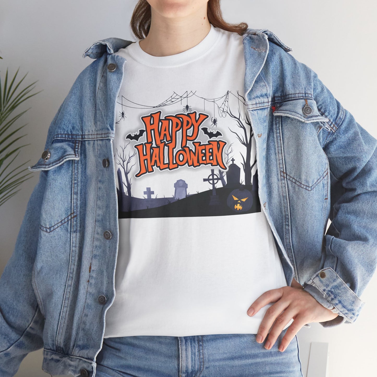 Happy Halloween Unisex Heavy Cotton Tee, Spooky T-Shirt, Halloween Apparel, Gifts for Halloween Lovers, Trick or Treat Shirt