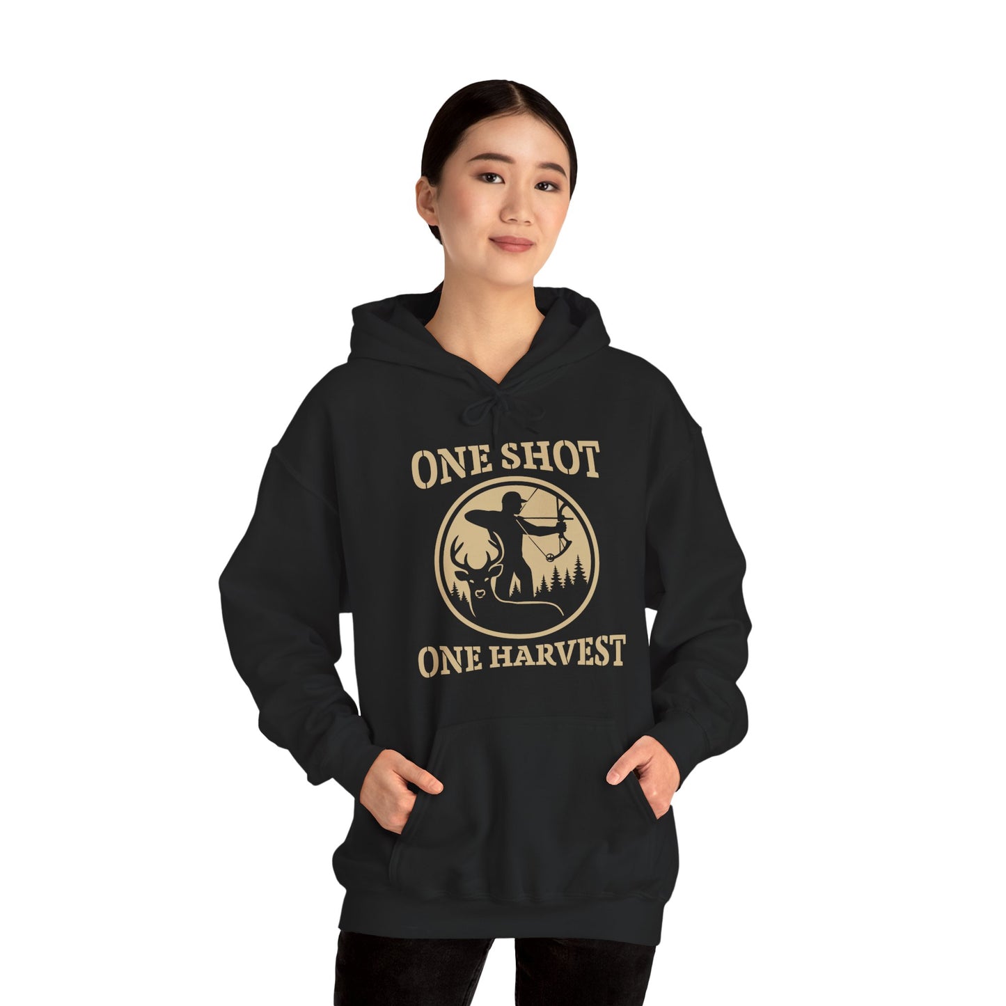 One Shot One Harvest Unisex Hoodie | Perfect for Bow Hunters, Fall Gatherings, Gifts, Cozy Layering