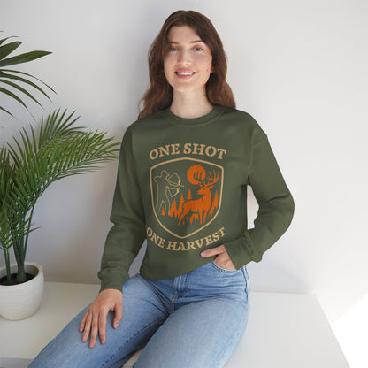 Outdoor Hunting Sweatshirt, Perfect for Hunters, One Shot One Harvest Gift, Cozy Fall Apparel, Classic Crewneck