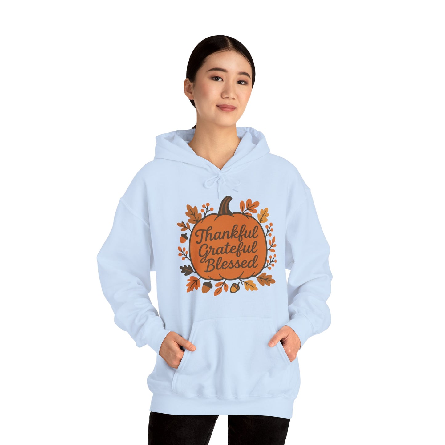 Thankful Grateful Blessed Unisex Hoodie | Cozy Fall Sweatshirt, Autumn Apparel, Thanksgiving Gift, Seasonal Comfort