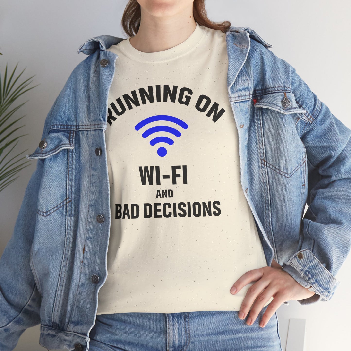 Running On Wi-Fi And Bad Decisions Unisex T-Shirt | Funny Tee for Tech Lovers, Gift for Internet Junkies, Office Gift