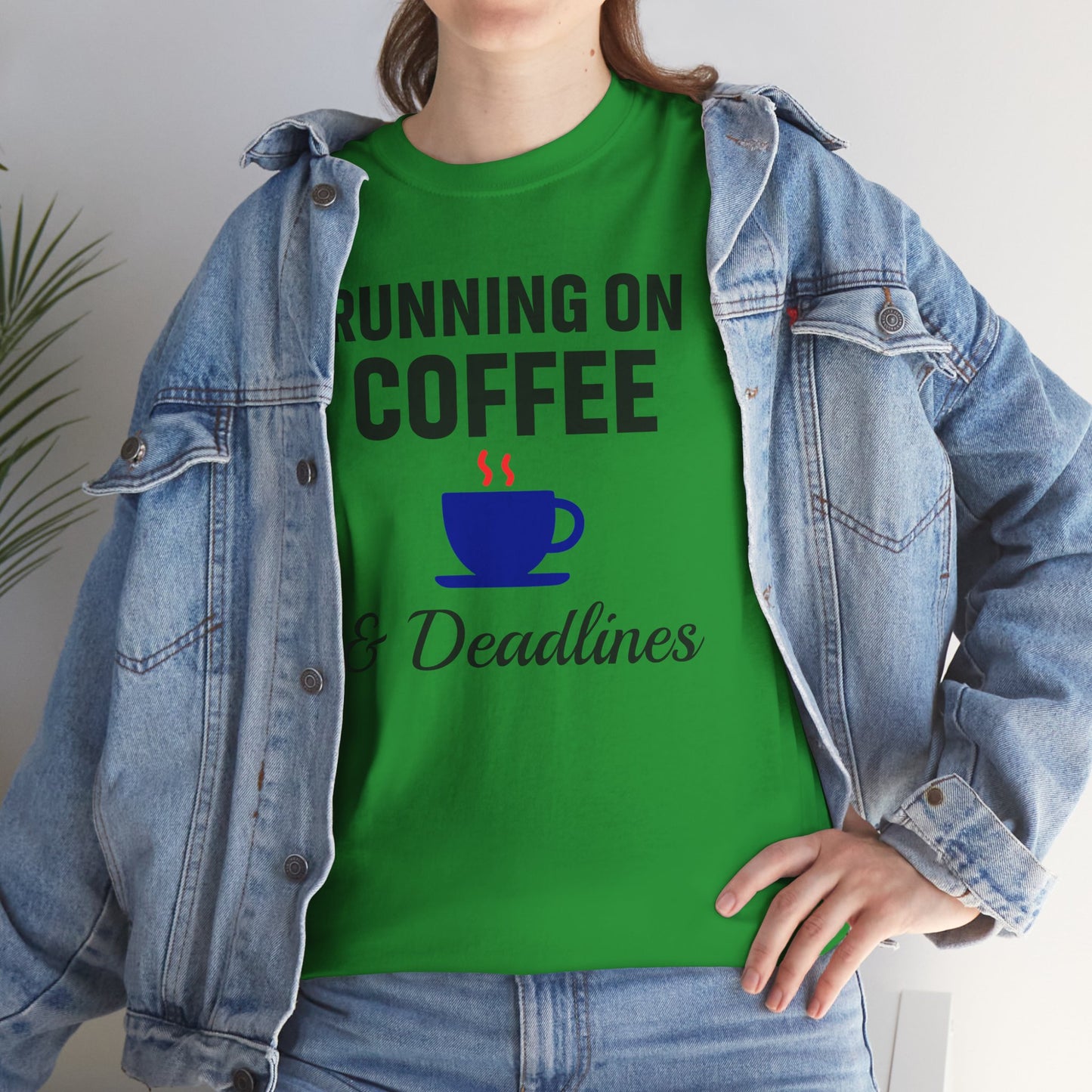 Running On Coffee And Deadlines Unisex T-Shirt | Funny Coffee Lover Tee, Gift for Coffee Addicts, Casual Wear, Office Gift