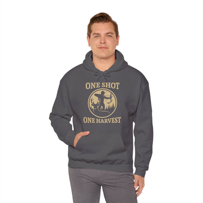 Hunting Themed Unisex Hoodie, Perfect for Bow Hunters, Fall Gatherings, Gifts, Cozy Layering, One Shot One Harvest Design