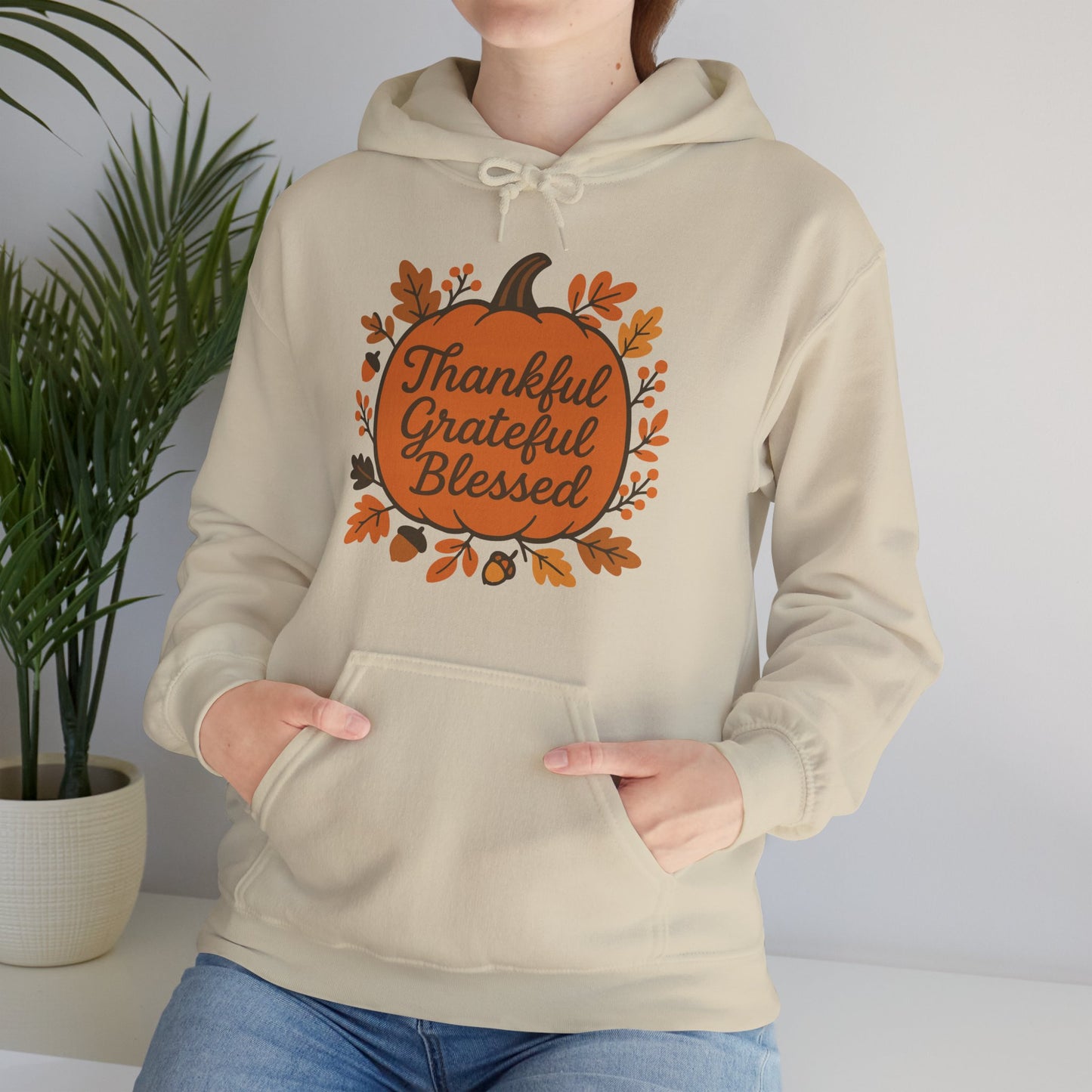 Thankful Grateful Blessed Unisex Hoodie | Cozy Fall Sweatshirt, Autumn Apparel, Thanksgiving Gift, Seasonal Comfort