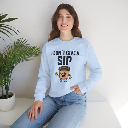 Coffee Cup Guy I Don't Give A Sip Unisex Sweatshirt | Coffee Attitude, Funny Casual Gift for Coffee Lovers, Humorous Design
