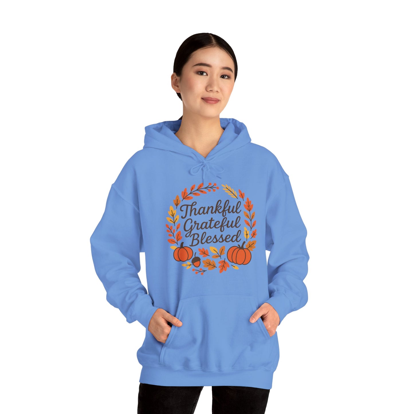 Thankful Grateful Blessed Unisex Hoodie | Cozy Fall Sweatshirt, Thanksgiving Gift, Autumn Apparel, Crewneck Sweatshirt