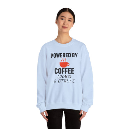 Powered By Coffee Chaos And CTRL+Z Unisex Sweatshirt | Cozy Gift for Coffee Lovers, Trendy Casual Wear, Perfect for Office Gift