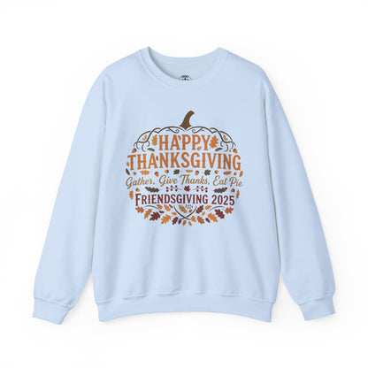 Happy Thanksgiving Friendsgiving 2025 Unisex Sweatshirt | Cozy Fall Apparel, Gift for Friends, Pumpkin Design, Autumn Fashion