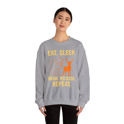 Eat Sleep Draw Release Repeat Unisex Sweatshirt | Perfect Gift for Hunters, Outdoor Enthusiasts, Archery Lovers, Casual Comfort