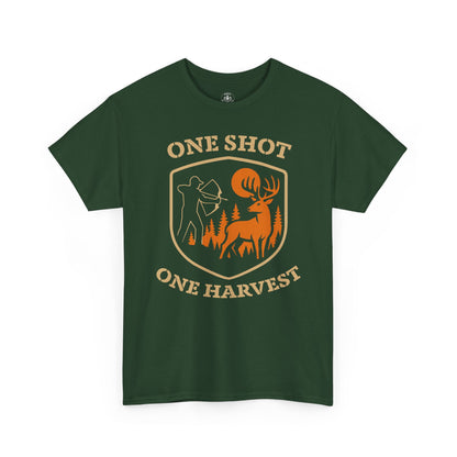 Hunting Tee Shirt, One Shot One Harvest Graphic Shirt, Outdoor Apparel, Gift for Hunters, Casual Wear, Hunting Season T-Shirt