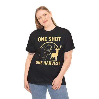 Hunting Enthusiast Tee, One Shot One Harvest T-Shirt, Gift for Hunters, Outdoor Adventure Wear, Casual Nature Lover Apparel