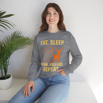 Eat Sleep Draw Release Repeat Unisex Sweatshirt | Perfect Gift for Hunters, Outdoor Enthusiasts, Archery Lovers, Casual Comfort