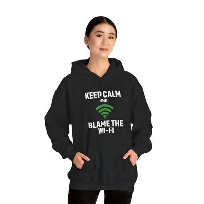 Keep Calm Blame the Wi-Fi Hoodie | Comfortable Unisex Hoodie for Internet Lovers, Gift for Tech Enthusiasts, Office Gift