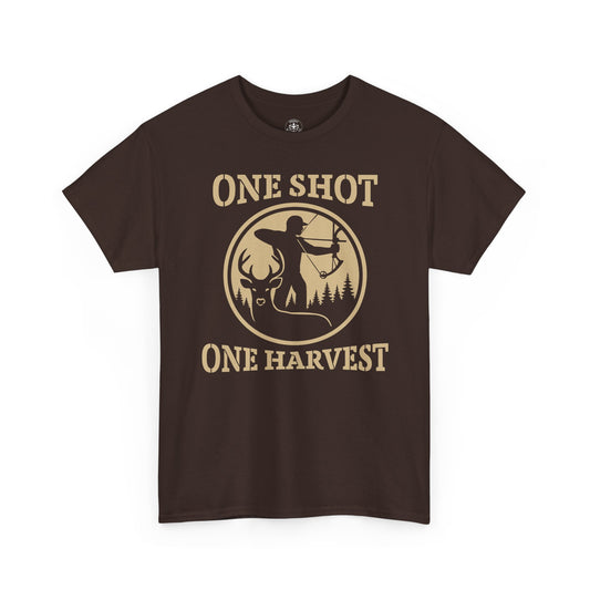 Hunting Tee, One Shot One Harvest Unisex Heavy Cotton Shirt, Outdoor Adventure Wear, Gift for Hunters, Camping Apparel, Fall Sportswear