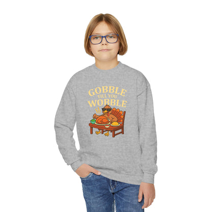 Youth Crewneck Sweatshirt - Gobble Till You Wobble, Thanksgiving Gift, Fall Fashion, Youth Apparel, Cozy Sweater, Holiday Wear