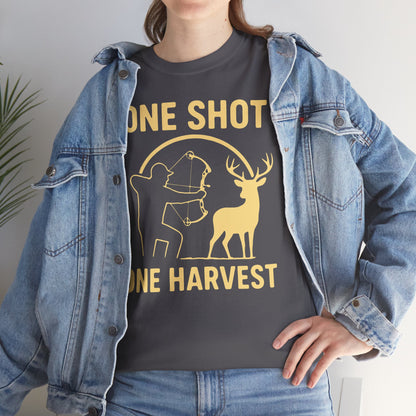 Hunting Enthusiast Tee, One Shot One Harvest T-Shirt, Gift for Hunters, Outdoor Adventure Wear, Casual Nature Lover Apparel