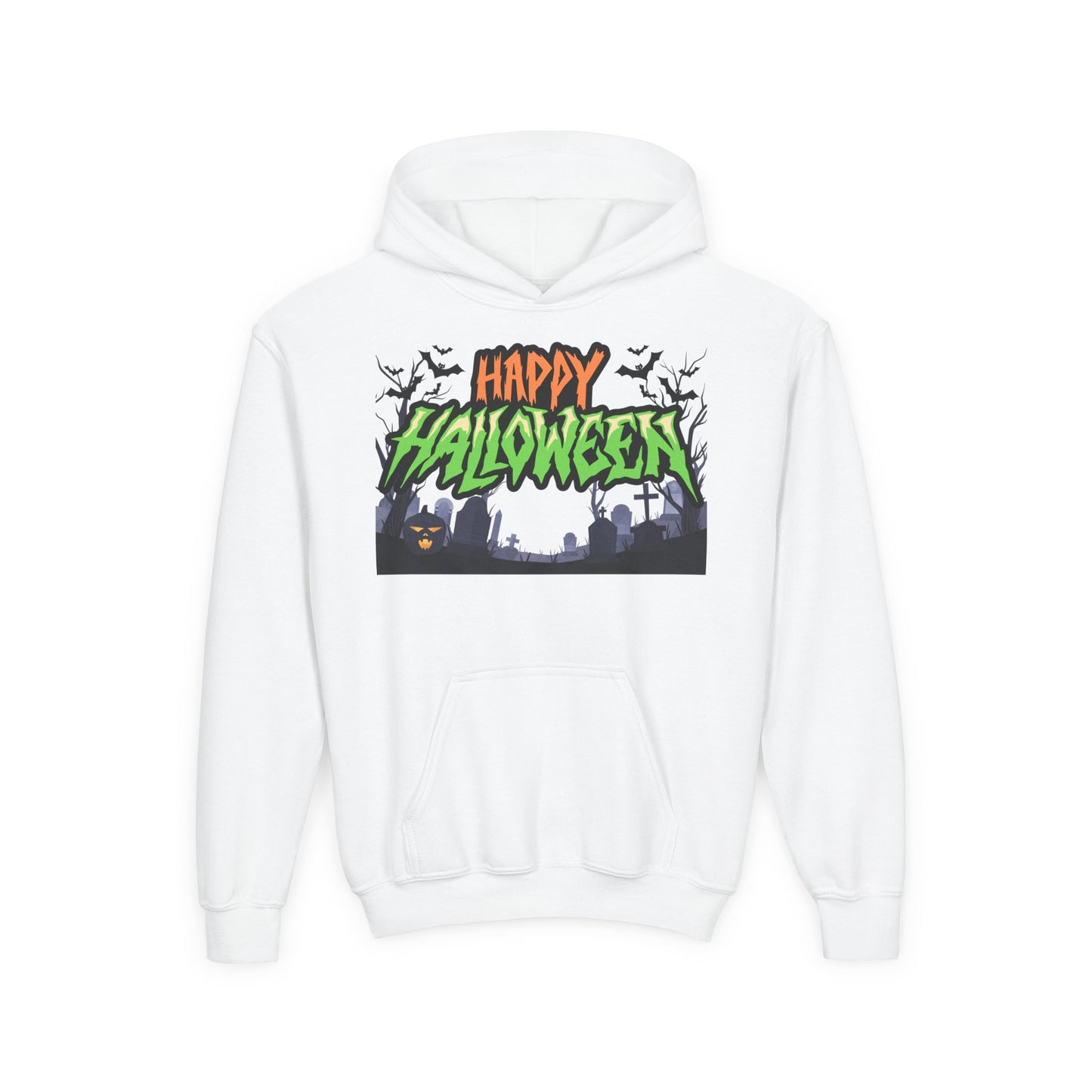 Halloween Youth Hoodie with 'Happy Halloween' Design, Cute Halloween [...]