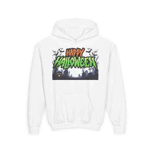 Halloween Youth Hoodie with 'Happy Halloween' Design, Cute Halloween [...]