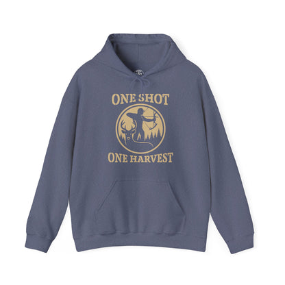 Hunting Themed Unisex Hoodie, Perfect for Bow Hunters, Fall Gatherings, Gifts, Cozy Layering, One Shot One Harvest Design