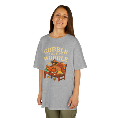 Gobble Till You Wobble Youth Unisex T-Shirt | Funny Thanksgiving Shirt, Family Gathering Apparel, Gifts for Kids