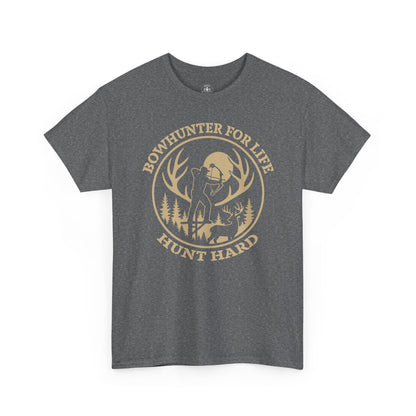 Unisex Heavy Cotton Tee featuring 'Bowhunter for Life - Hunt Hard' Graphic, Perfect for Hunters, Outdoor Enthusiasts