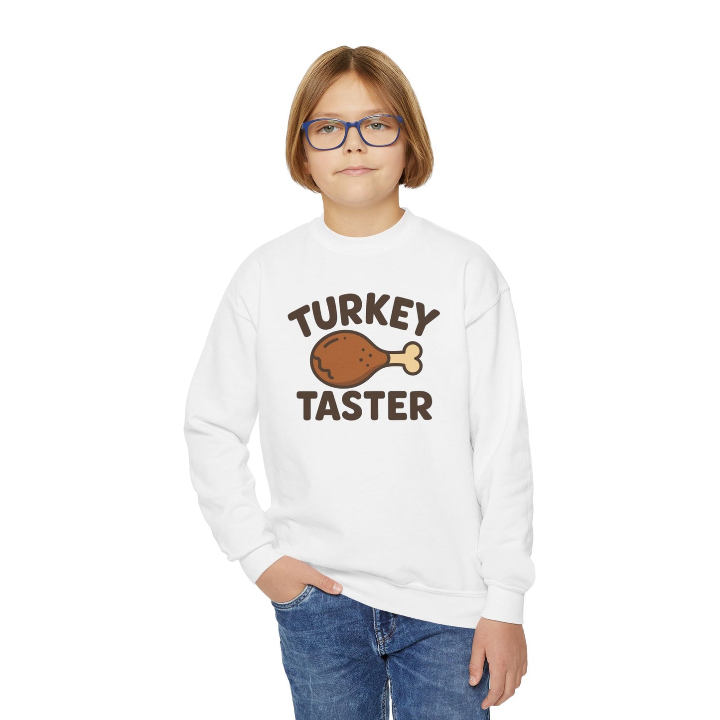 Turkey Taster Youth Crewneck Sweatshirt, Thanksgiving Gift, Kids Sweatshirt, Fall Apparel, Family Dinner Outfit, Turkey Lover Shirt