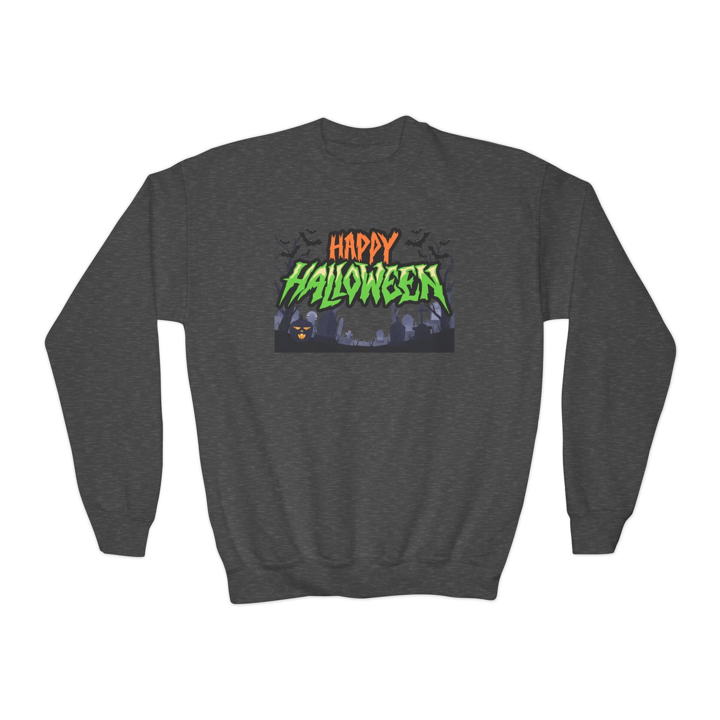 Happy Halloween Youth Crewneck Sweatshirt, Cute Halloween Gift, Spooky Sweatshirt, Fall Fashion, Kids Halloween Apparel