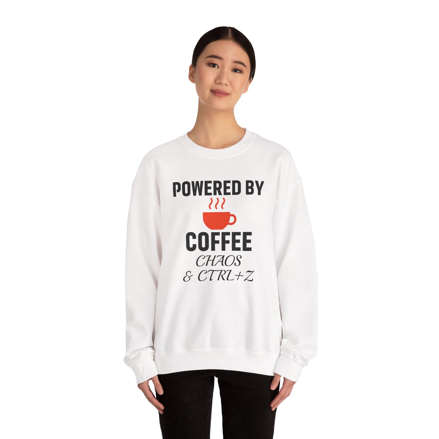 Powered By Coffee Chaos And CTRL+Z Unisex Sweatshirt | Cozy Gift for Coffee Lovers, Trendy Casual Wear, Perfect for Office Gift