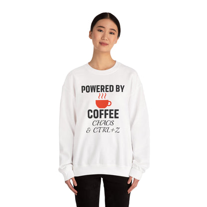 Powered By Coffee Chaos And CTRL+Z Unisex Sweatshirt | Cozy Gift for Coffee Lovers, Trendy Casual Wear, Perfect for Office Gift