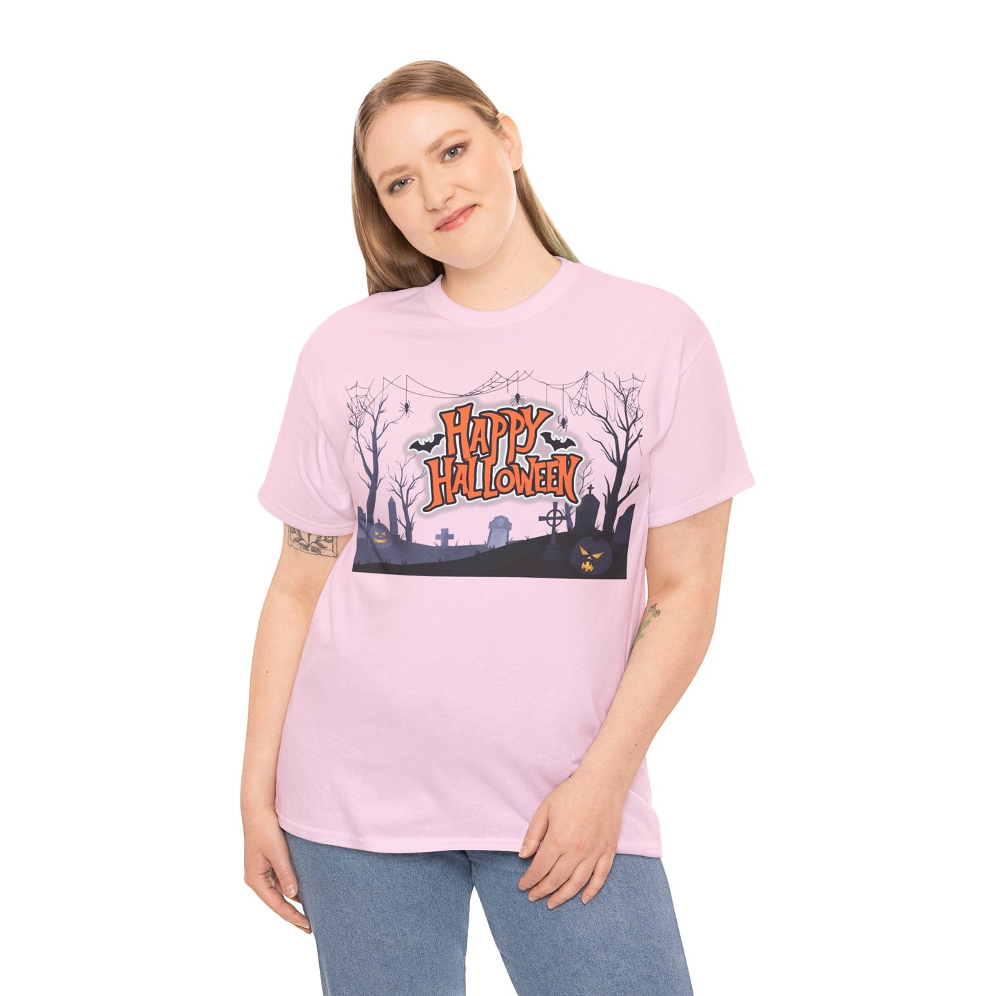 Happy Halloween Unisex Heavy Cotton Tee, Spooky T-Shirt, Halloween Apparel, Gifts for Halloween Lovers, Trick or Treat Shirt