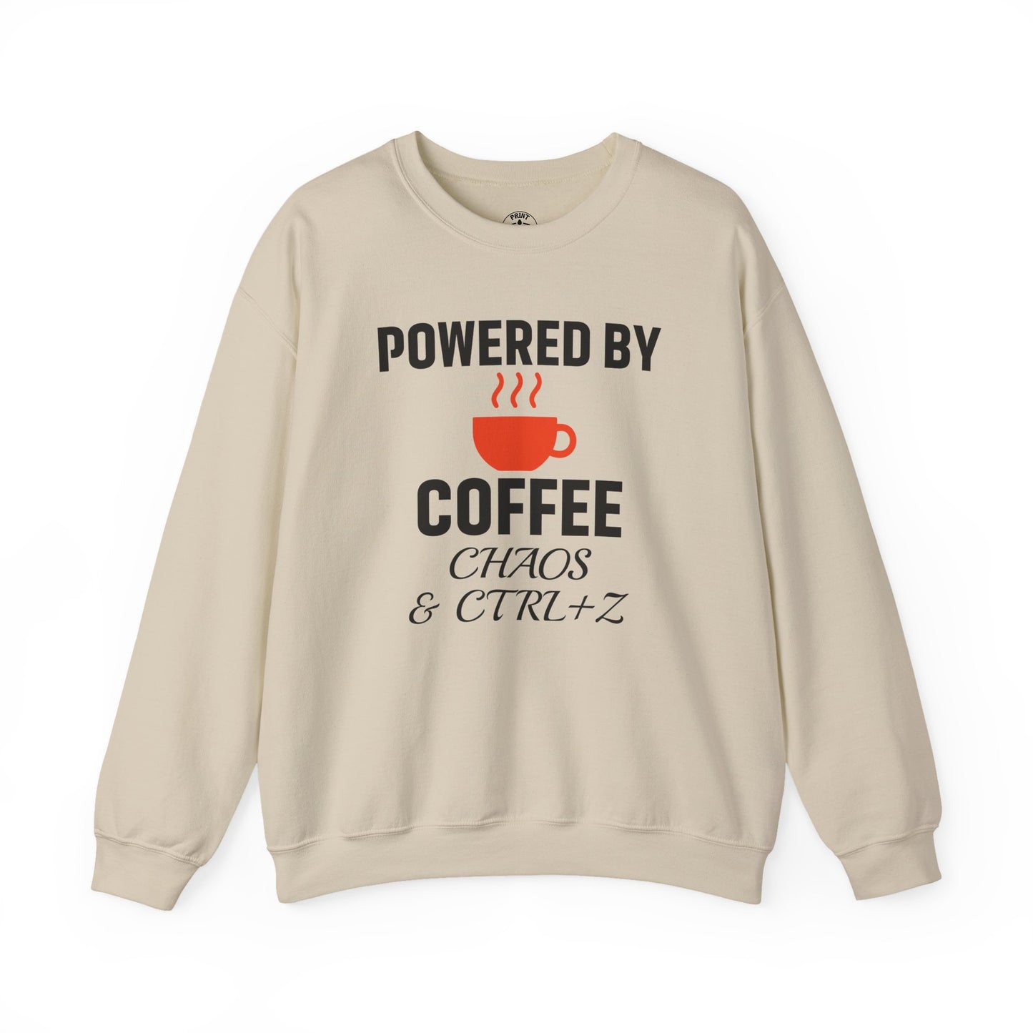 Powered By Coffee Chaos And CTRL+Z Unisex Sweatshirt | Cozy Gift for Coffee Lovers, Trendy Casual Wear, Perfect for Office Gift