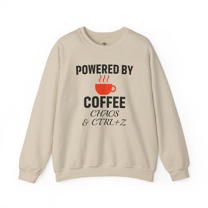 Powered By Coffee Chaos And CTRL+Z Unisex Sweatshirt | Cozy Gift for Coffee Lovers, Trendy Casual Wear, Perfect for Office Gift