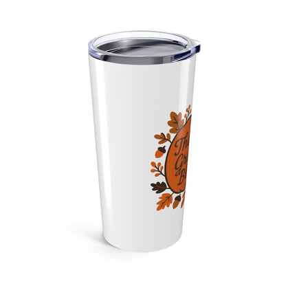 Thankful Grateful Blessed Pumpkin Tumbler - 20oz Travel Mug for Autumn, Thanksgiving Gift, Fall Decor, Holiday Beverage Cup