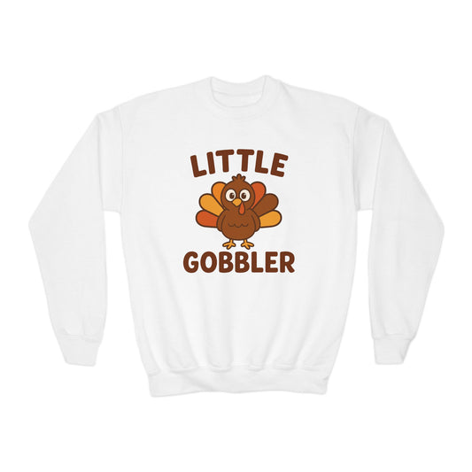 Youth Little Gobbler Crewneck Sweatshirt for Thanksgiving, Cute Holiday Gift for Kids, Thanksgiving Sweater, Kids Fall Fashion