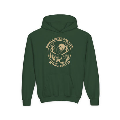 Bowhunter For Life Youth Unisex Hoodie | Perfect for Young Hunters, Outdoor Adventures, Gifts for Boys or Girls, Hunting Apparel