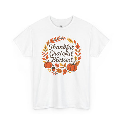Thankful Grateful Blessed Tee, Fall T-Shirt, Thanksgiving Gift, Autumn Apparel, Unisex Graphic Tee