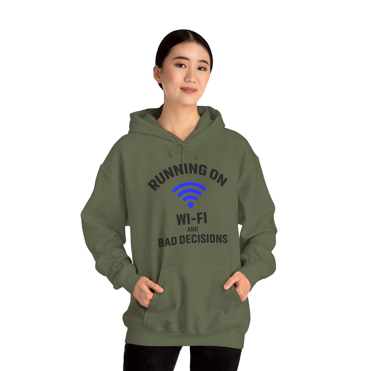 Running On Wi-Fi And Bad Decisions Unisex Hoodie | Fun Sweatshirt for Tech Lovers, Gift for College Students, Tech Humor Gift