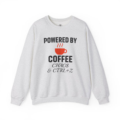 Powered By Coffee Chaos And CTRL+Z Unisex Sweatshirt | Cozy Gift for Coffee Lovers, Trendy Casual Wear, Perfect for Office Gift