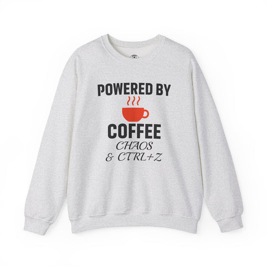 Powered By Coffee Chaos And CTRL+Z Unisex Sweatshirt | Cozy Gift for Coffee Lovers, Trendy Casual Wear, Perfect for Office Gift