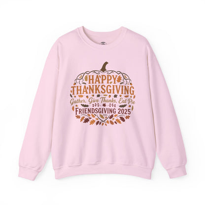 Happy Thanksgiving Friendsgiving 2025 Unisex Sweatshirt | Cozy Fall Apparel, Gift for Friends, Pumpkin Design, Autumn Fashion
